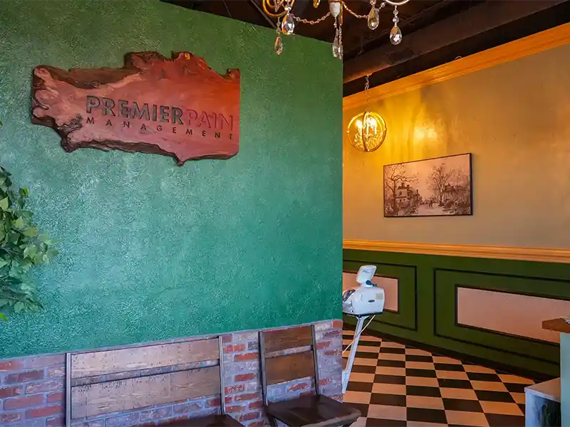 Front desk and waiting area inside pain management clinic in Queen Creek AZ