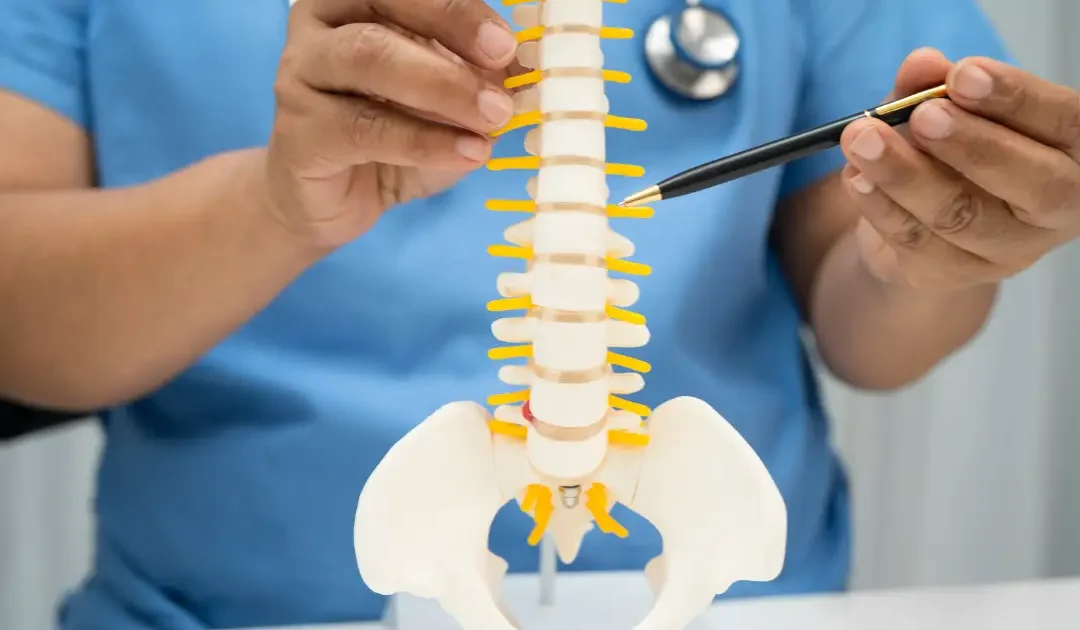 doctor explaining knee pain caused by lower back nerve compression